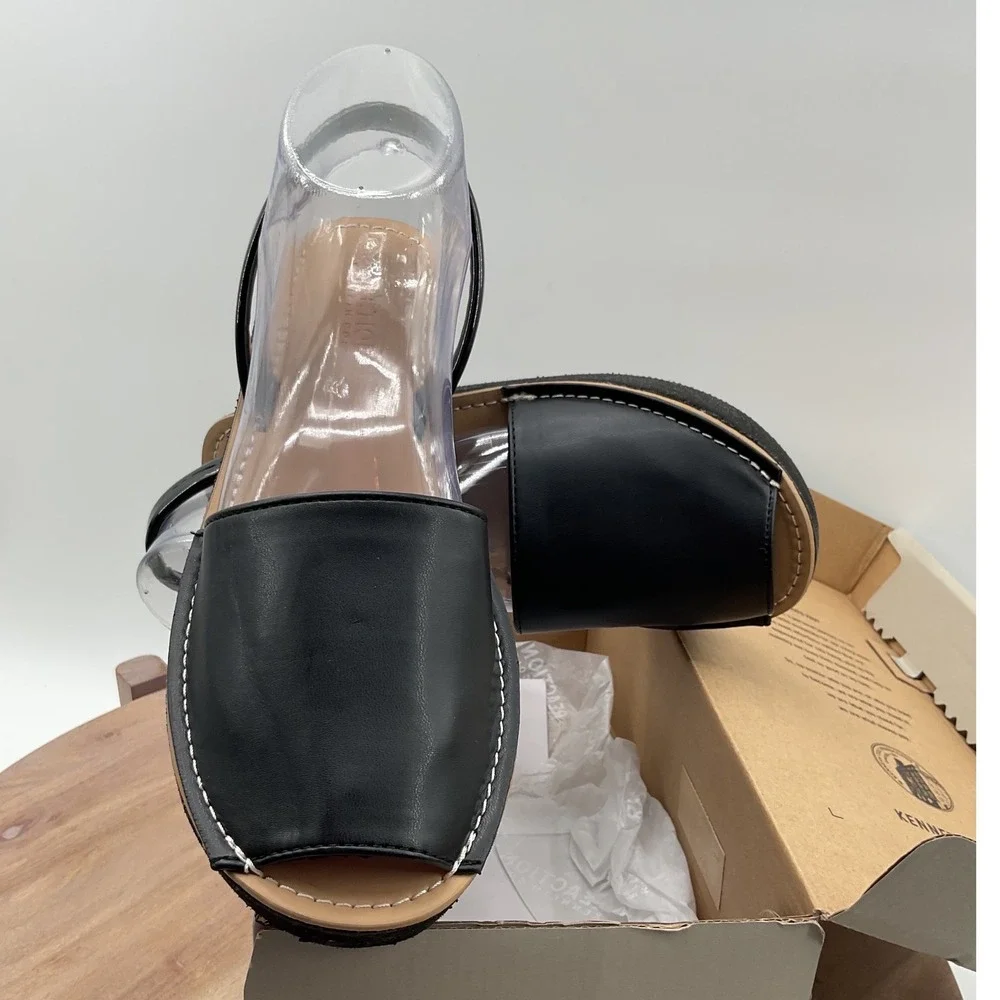 Kenneth Cole Reaction Fine Glass Black Platform Wedge Slingback Sandals 7.5